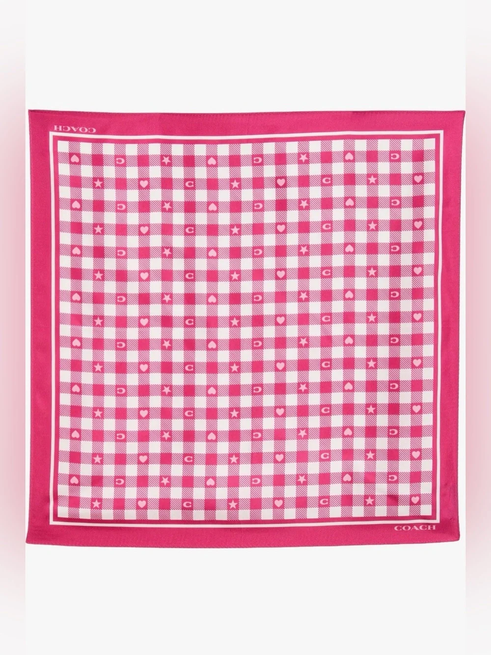 NWT💕Coach Pink Gingham Play Printed Silk Bandana Square Scarf Gift Bag Accessory